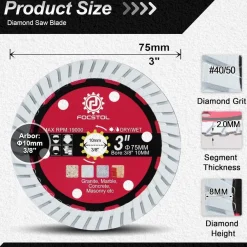 Focstol Diamant Trennscheibe 75mm x 10mm - 3 Stück Diamant Sägeblatt für