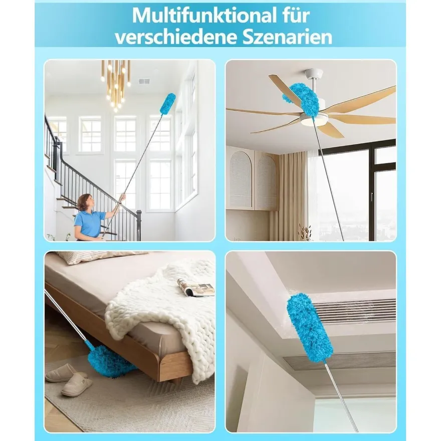 Fogray Staubwedel Teleskop Waschbar, Lang Ausziehbar mit Silikon Cap, für Hohe