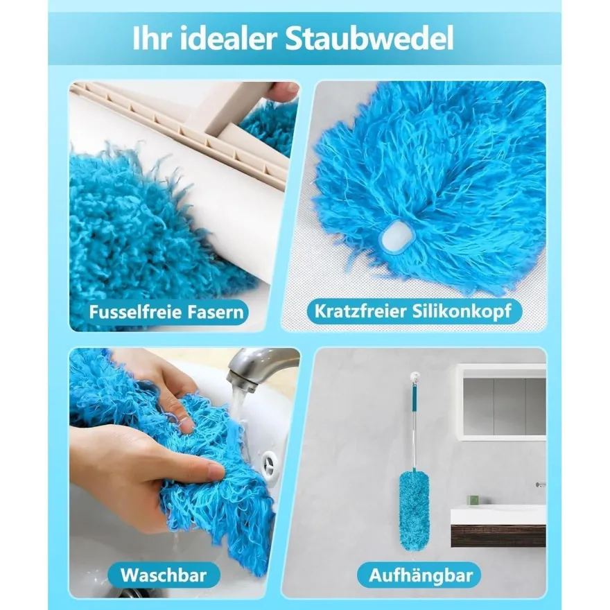 Fogray Staubwedel Teleskop Waschbar, Lang Ausziehbar mit Silikon Cap, für Hohe