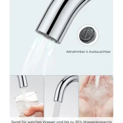 Forious Hoch Bad Wasserhahn 360° Drehbar, Edelstahl Waschtischarmatur mit