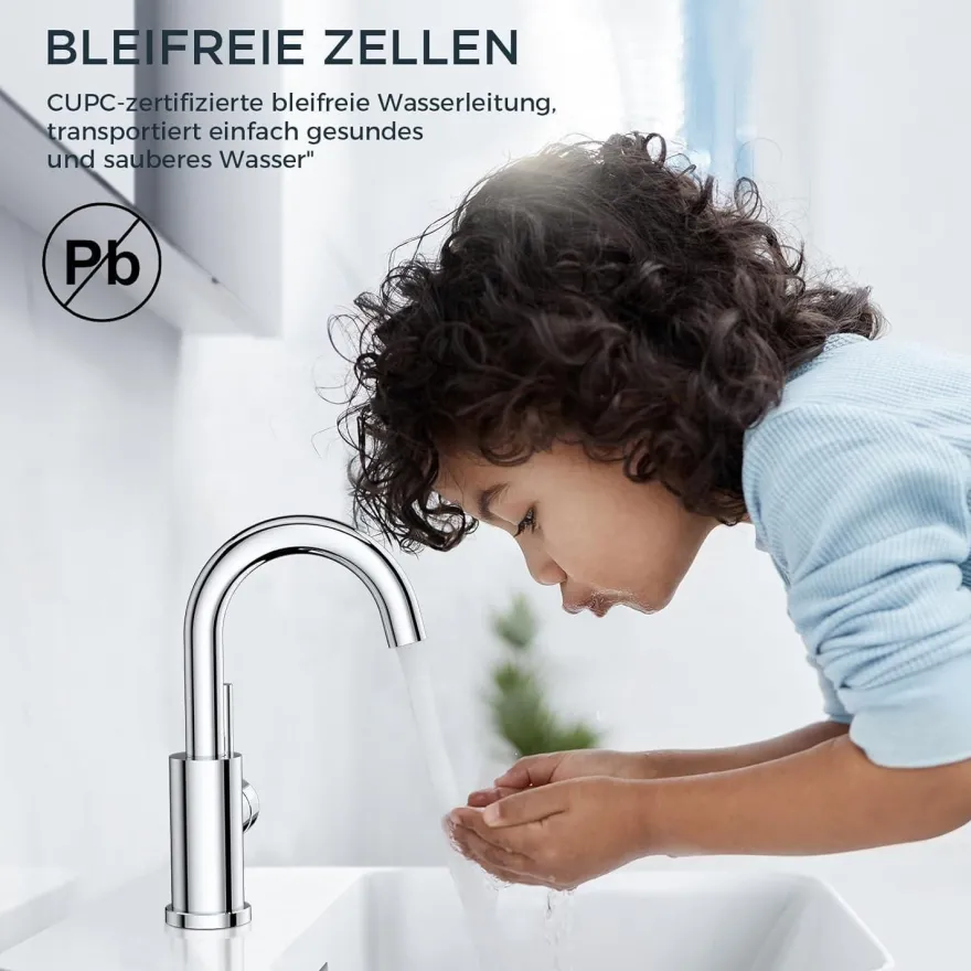 Forious Hoch Bad Wasserhahn 360° Drehbar, Edelstahl Waschtischarmatur mit