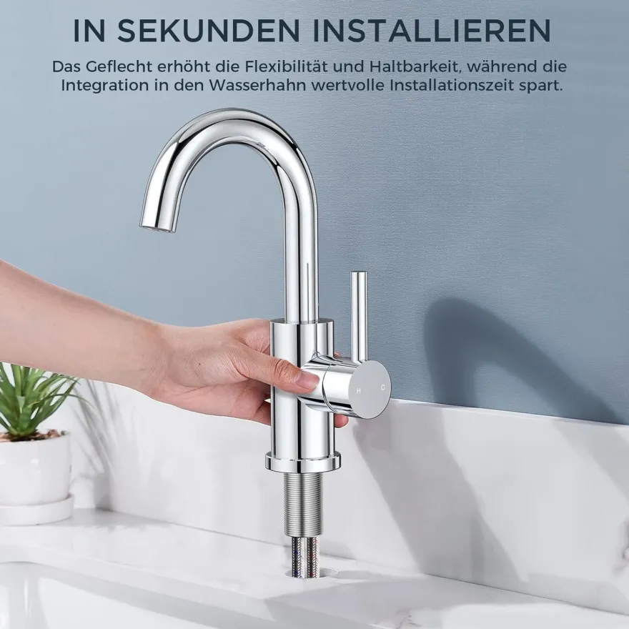 Forious Hoch Bad Wasserhahn 360° Drehbar, Edelstahl Waschtischarmatur mit