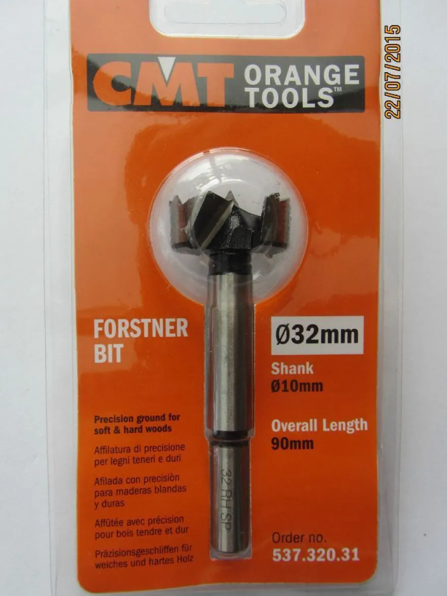 Forstnerbohrer/ Zylinderkopfbohrer SP-Stahl D=32 mm L=90 mm Schaft 10 mm CMT