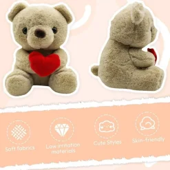 Fouvin Teddybär Plüschbär mit Herz, 23 cm, Kuscheltier für Kinder und als