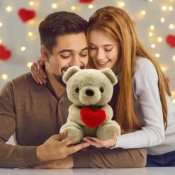 Fouvin Teddybär Plüschbär mit Herz, 23 cm, Kuscheltier für Kinder und als