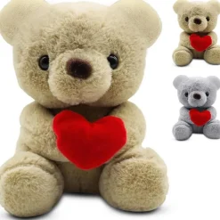Fouvin Teddybär Plüschbär mit Herz, 23 cm, Kuscheltier für Kinder und als