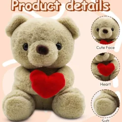 Fouvin Teddybär Plüschbär mit Herz, 23 cm, Kuscheltier für Kinder und als