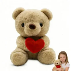 Fouvin Teddybär Plüschbär mit Herz, 23 cm, Kuscheltier für Kinder und als