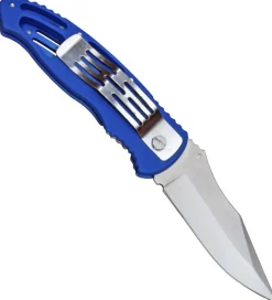 FoxOutdoor Einhandmesser Taschenmesser geschlitzter Griff blau Gürtelclip