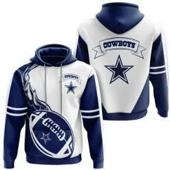 Fußball Herren 3D Sweatshirt Dallas Cowboys Hoodie Kapuzenpullover Weiß-Blau
