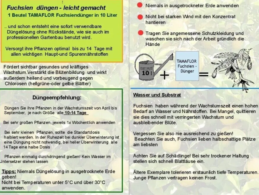 Fuchsiendünger Dünger Fuchsien , Pflanzendünger 5 Portionsbeutel für 50 l