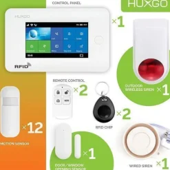 Funk Alarmanlage mit 12 Bewegungssensor und Funksirene HUXGO HXA006 WLAN + GSM 2G