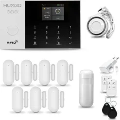 Funk Alarmanlage Set 4G mit Sirene, 1x Bewegungsmelder, 7x Tür- Fenstersensor HXA005