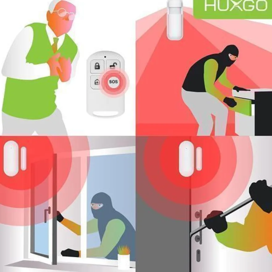 Funk Alarmanlage Set 4G mit Sirene, 1x Bewegungsmelder, 7x Tür- Fenstersensor HXA005