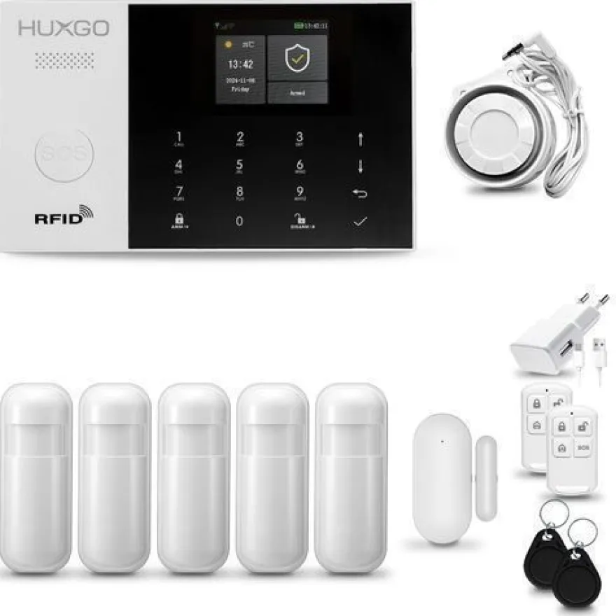 Funk Alarmanlage Set HXA005 2G mit Sirene, 5x Bewegungsmelder, 1x Tür- Fenstersensor