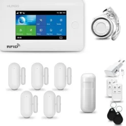 Funk Alarmanlage Set WiFi + GSM 4G LTE mit Sirene, 5x Tür- Fenstersensor HXA006