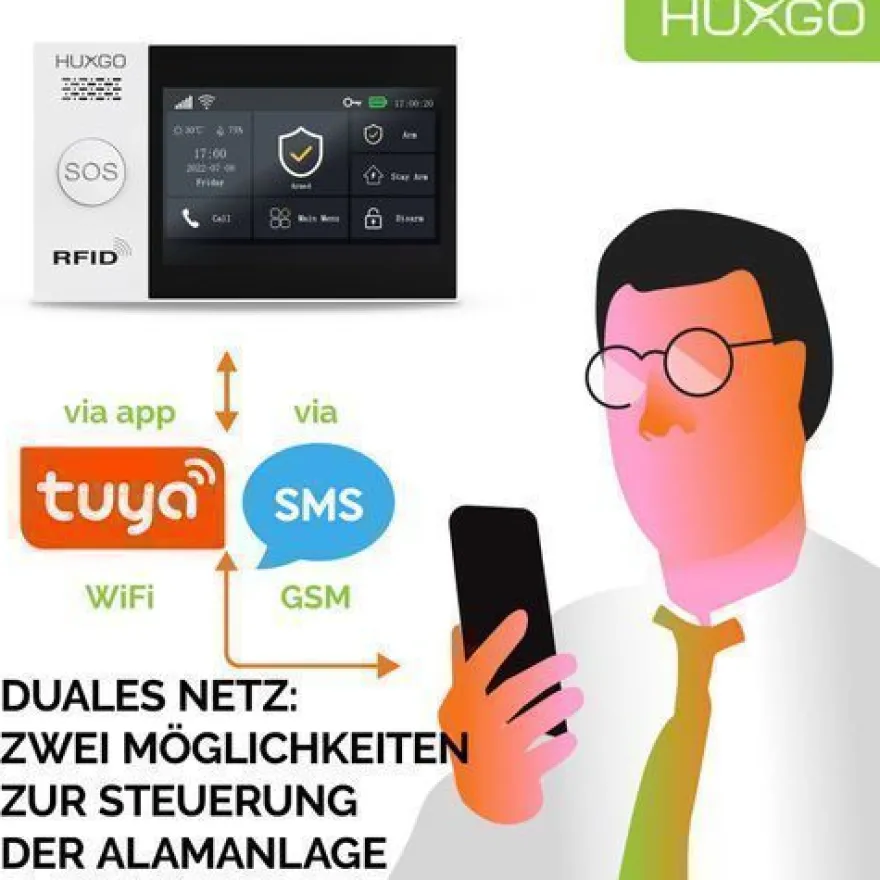 Funk Alarm System mit Sirene, 3x Tür- Fenstersensor HXA007 2G, Smart Home Security