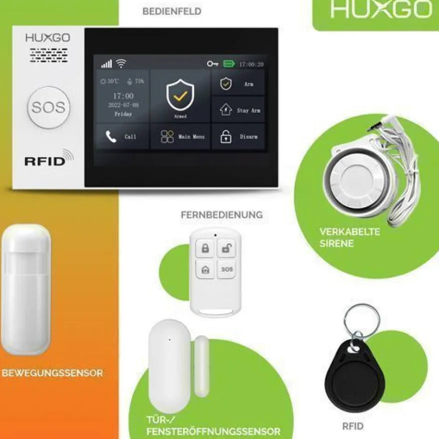 Funk Alarm System mit Sirene, 3x Tür- Fenstersensor HXA007 2G, Smart Home Security