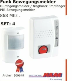 Funk Bewegungsmelder Durchgangsmelder Laden Glocke Set NR4 tragbar mit Vibration