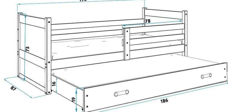 Funktionsbett RICO 190x80cm KIEFER + 2. Farbe mit Lattenroste und Matratzen