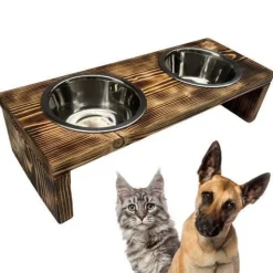 Futterstation Doppelnapf Holz Ständer Hundenapf Katzennapf Hundebar Pet 12,5cm 10189