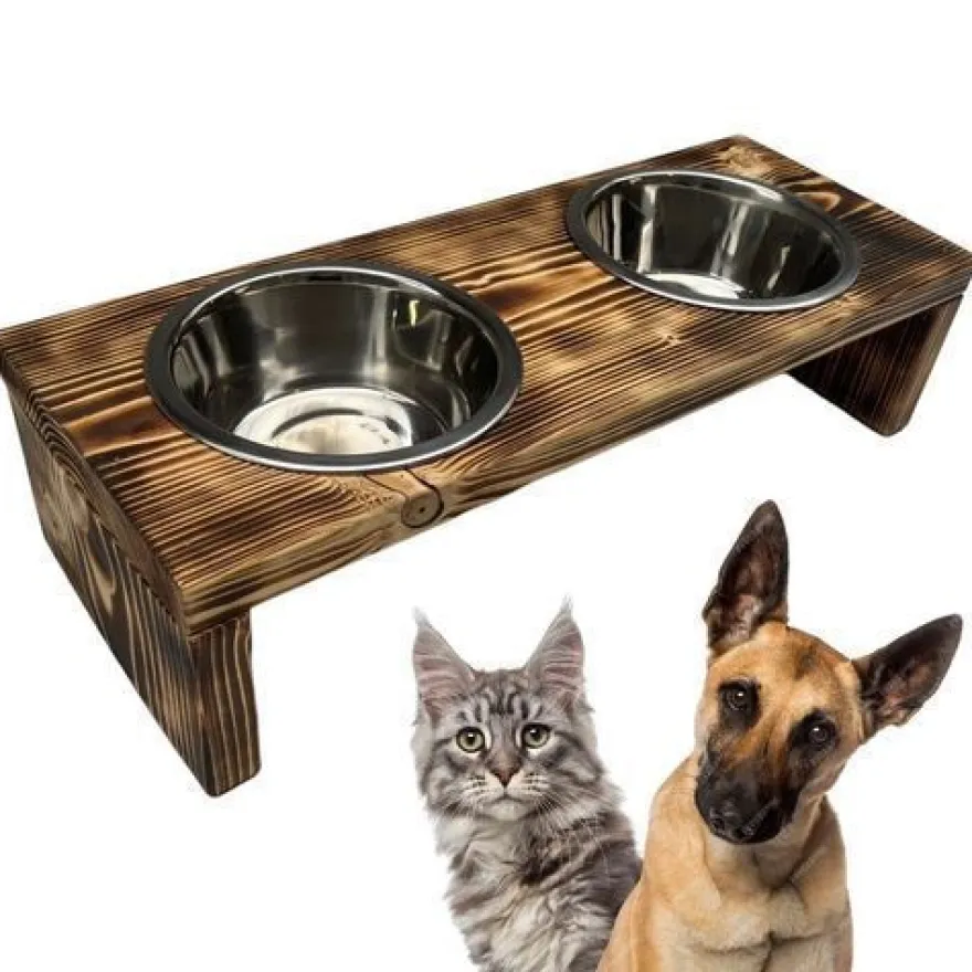 Futterstation Doppelnapf Holz Ständer Hundenapf Katzennapf Hundebar Pet 12,5cm 10189