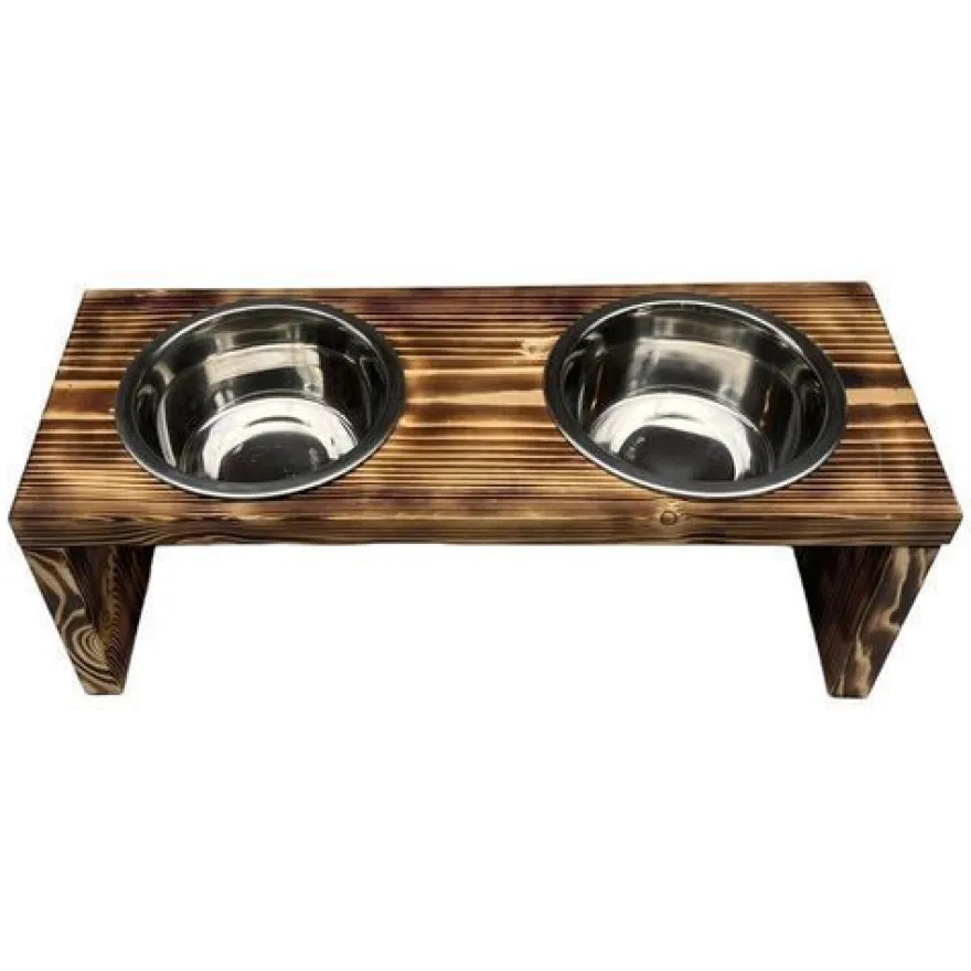 Futterstation Doppelnapf Holz Ständer Hundenapf Katzennapf Hundebar Pet 12,5cm 10189
