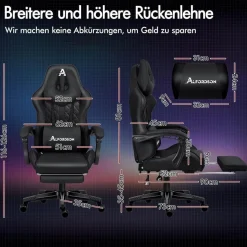 Gaming-Stuhl Alfordson mit Fußstütze Lendenkissen 150° Neigung 180 kg Schwarz