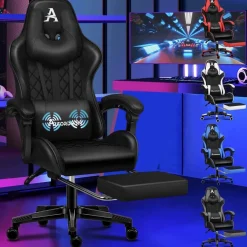 Gaming-Stuhl Alfordson mit Fußstütze Lendenkissen 150° Neigung 180 kg Schwarz