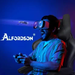 Gaming-Stuhl Alfordson mit Fußstütze Lendenkissen 150° Neigung 180 kg Schwarz