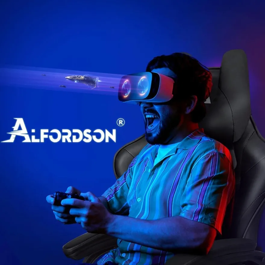 Gaming-Stuhl Alfordson mit Fußstütze Lendenkissen 150° Neigung 180 kg Schwarz