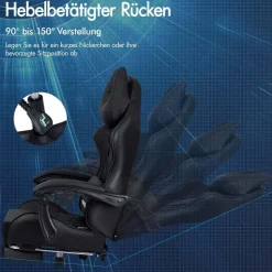 Gaming-Stuhl Alfordson mit Fußstütze Lendenkissen 150° Neigung 180 kg Schwarz