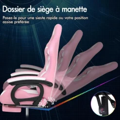 Gaming Stuhl Massage RGB LED Bürostuhl Ergonomisch mit Kopfstütze Lendenkissen