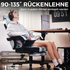 Gaming Stuhl Stoff mit Massage Lendenwirbelstütze und Fußstütze Bürostuhl 135KG