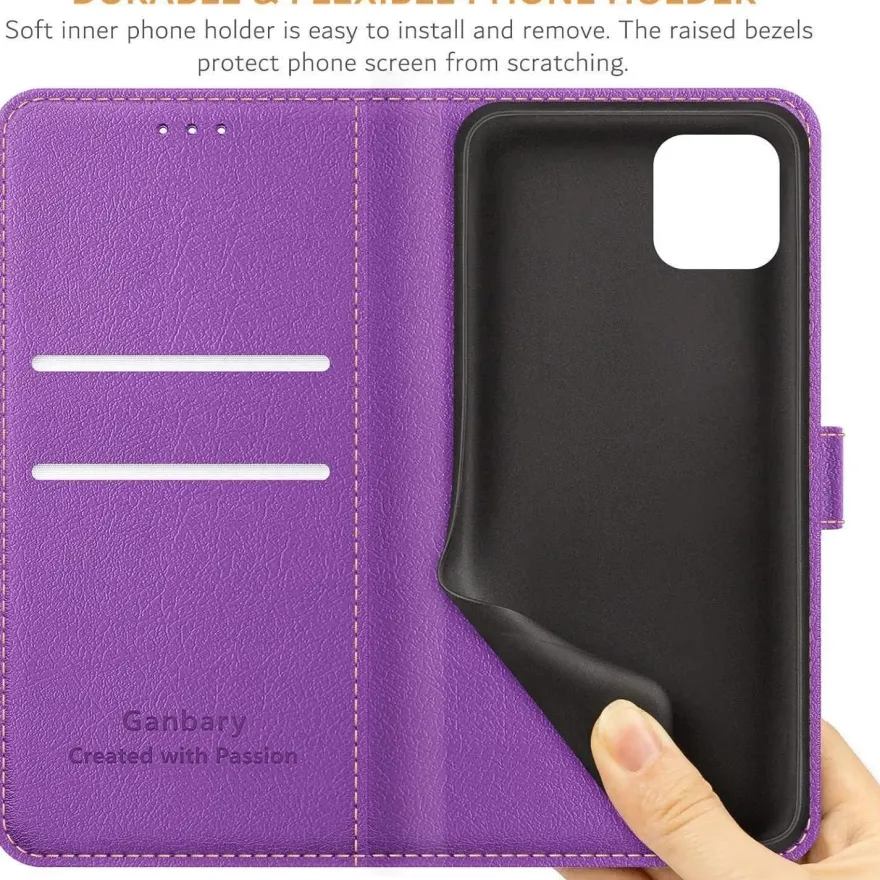 Ganbary Flipcase für Galaxy A22 5G, Violett in Lederoptik