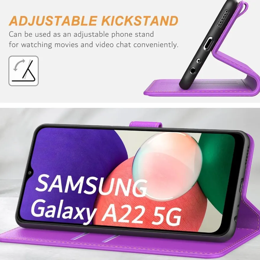 Ganbary Flipcase für Galaxy A22 5G, Violett in Lederoptik