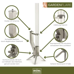 Gardenflare Feuerrohr aus Edelstahl in Silber für Outdoor-Bereiche