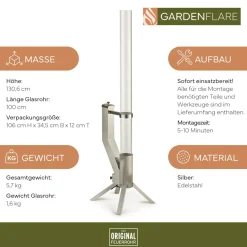 Gardenflare Feuerrohr aus Edelstahl in Silber für Outdoor-Bereiche