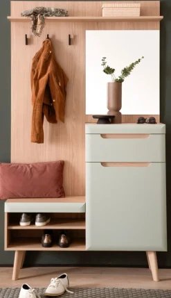 Garderobe Flurgarderobe in Pistazie Eiche Flur Möbel Set 3-tlg. mit Sideboard Isgard