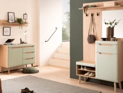 Garderobe Flurgarderobe in Pistazie Eiche Flur Möbel Set 3-tlg. mit Sideboard Isgard