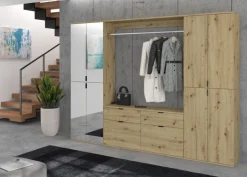 Garderobenschrank Schuhschrank Eiche mit Spiegel 6 Türen Mehrzweckschrank Line-Up