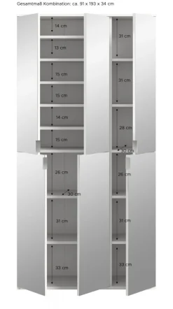 Garderobenschrank Schuhschrank Eiche mit Spiegel 6 Türen Mehrzweckschrank Line-Up