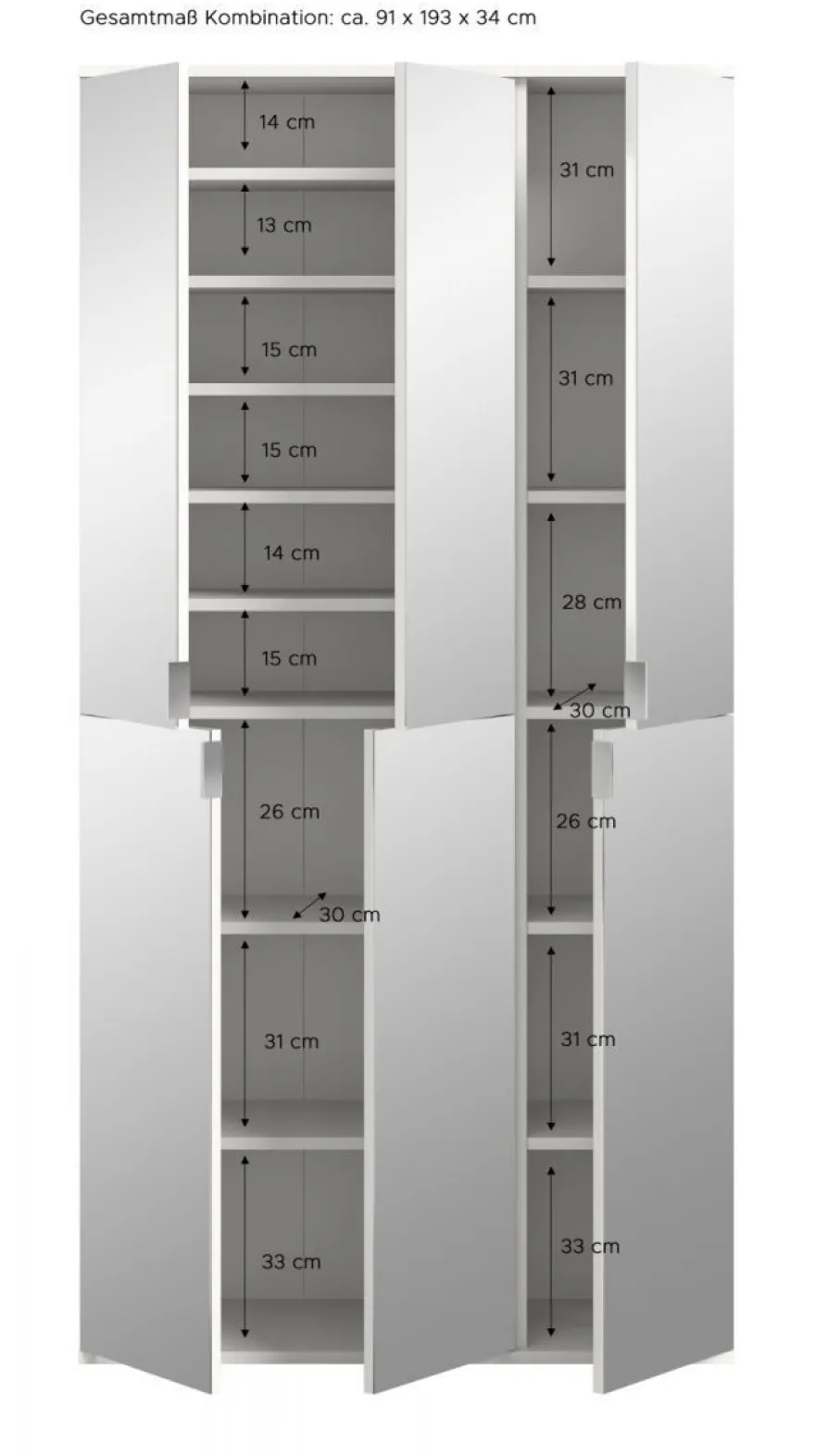 Garderobenschrank Schuhschrank Eiche mit Spiegel 6 Türen Mehrzweckschrank Line-Up