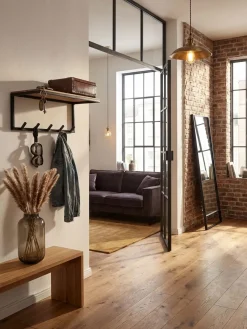 Garderobe Wand Holz und Metall mit Hakenleiste und Ablagefläche 70 cm breit