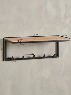 Garderobe Wand Holz und Metall mit Hakenleiste und Ablagefläche 70 cm breit