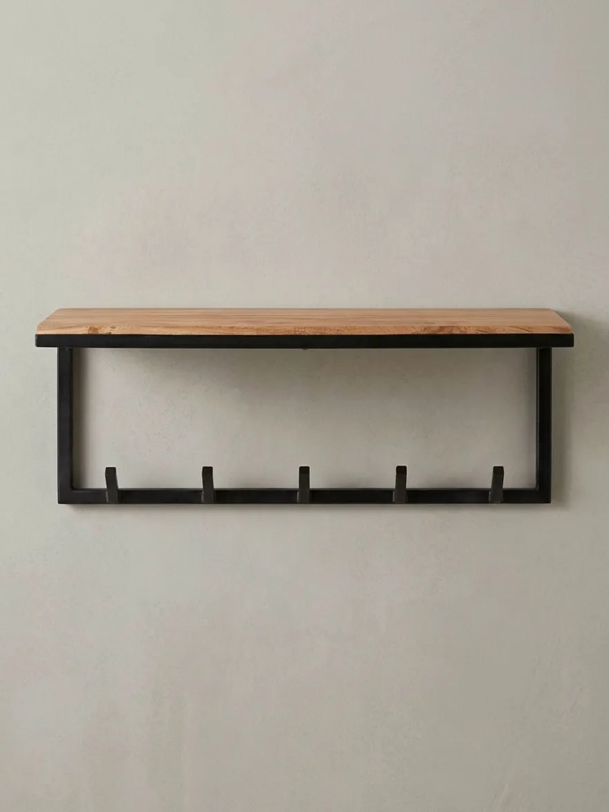 Garderobe Wand Holz und Metall mit Hakenleiste und Ablagefläche 70 cm breit