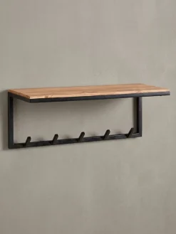 Garderobe Wand Holz und Metall mit Hakenleiste und Ablagefläche 70 cm breit