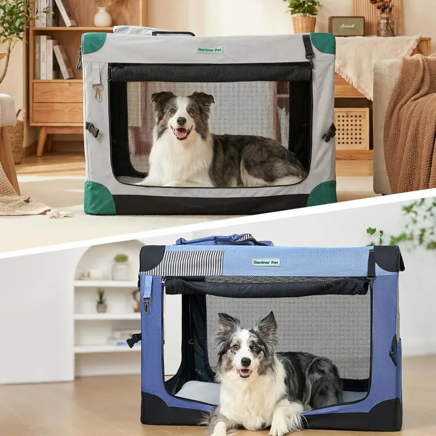 Gardner Pet faltbare Hundetransportbox L (66x48x48cm) - Grau, bis 15 kg, inkl