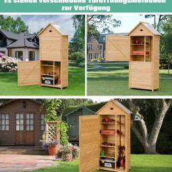 Gartenschrank Holz, Gerätehaus, Geräteschuppen Werkzeugschrank Garten, 177x80x45cm