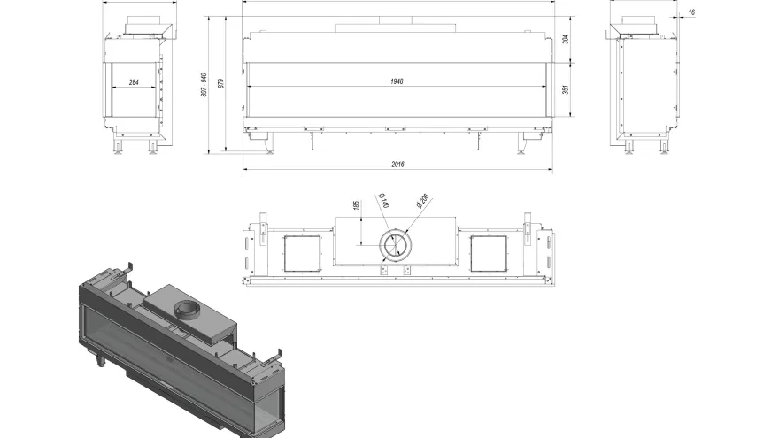 Gaskamin KRATKI LEO 200 rechts Propan Butan ? 130/200 14 kW